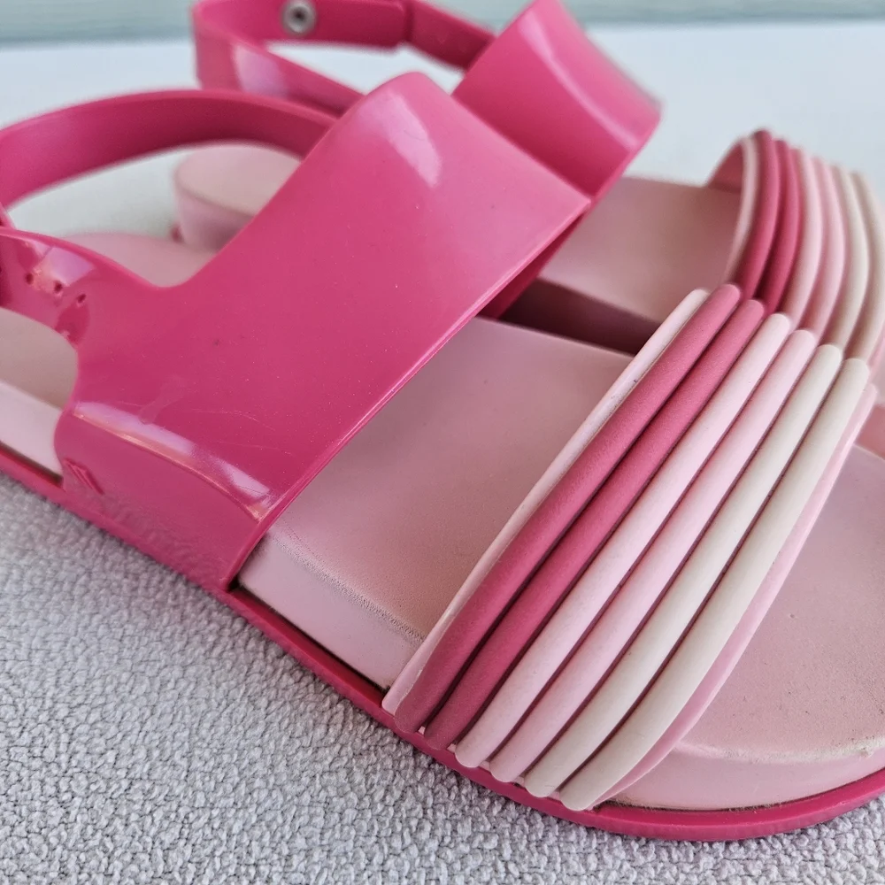 Mini Melissa Panama Slingback Buckle Sandal Girl SZ 1 Pink Ombre Rainbow